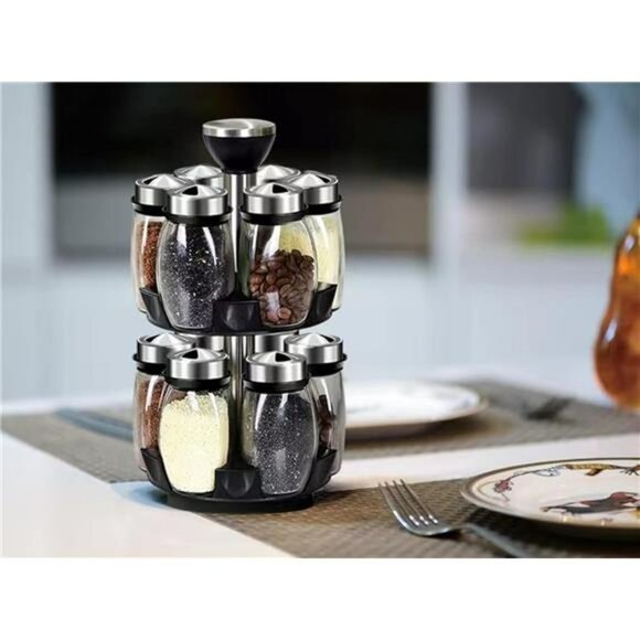 revolving spice rack organizer with 12 glass jars rotating countertop kitchen st - Picture 5 of 7